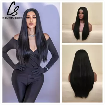 Парик CharmSource 13*1 на сетке спереди, длинные прямые черные парики для женщин, ежедневное искусство, косплей, свадьба, высокая плотность