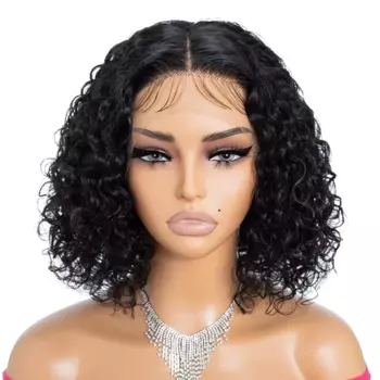 Парик Deep Wave Bob 13x4 Парик с закрытием шнурка 200% Плотность Необработанные девственные волосы Парик шнурка с глубокими волнами Предварительно выщипанные с детскими волосами # 1B