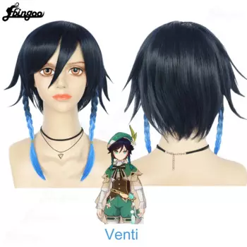 Парик для косплея Ebingoo Game Genshin Impact Venti, голубые искусственные волосы с косами Омбре и хвостом, для вечевечерние НКИ на Хэллоуин