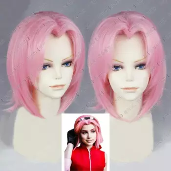 Парик для косплея Haruno Sakura, Короткие термостойкие волосы розового цвета, с шапочкой