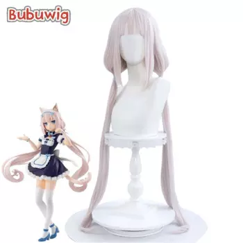 Парик для косплея из синтетических волос Bubuwig, парик для косплея из ванили Nekopara, 100 см, женский длинный прямой, Стандартный, розовый, термостойкий парик для конского хвоста