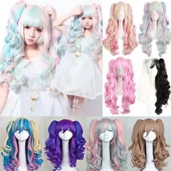 Парик для косплея Pretty Lolita, полный кудрявый хвост, волнистые волосы, искусственные волосы для костюма аниме