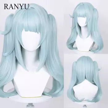 Парик для косплея RANYU Genshin Impact Faruzan, Синтетические длинные прямые искусственные синие двойные хвосты, парик для ежедневных искусств