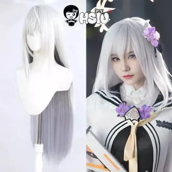 Парик для косплея Shirasu Azusa HSIU 90 см, серебристо-серый, синий, градиент, длинные волосы, синтетический парик + шапочка для парика, игра, синий архив, парик для косплея