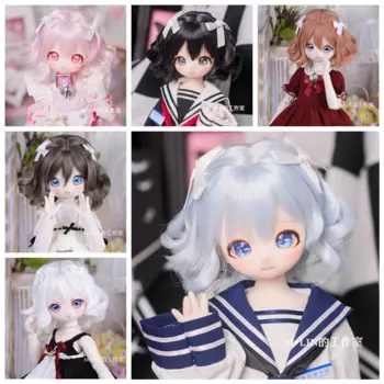 Парик для куклы BJD, подходит для 1/3 MSD MDD, мягкий, высокотемпературный, с бантом, с короткими вьющимися волосами, парик для куклы, аксессуары