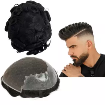 Парик для мужчин Toupee из человеческих волос, мужской парик, парик Q6, протез, блоки, нашивка, вьющиеся волнистые волосы, настоящие человеческие волосы, заменяемые