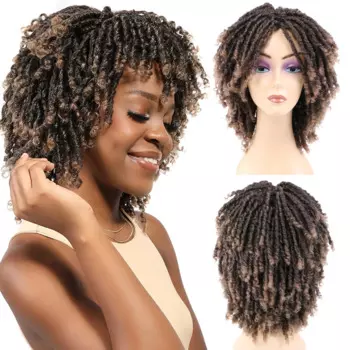 Парик Dreadlock черный светильник-коричневый Короткие вьющиеся плетеные парики Dreadlock термостойкие синтетические ежедневные парики для вечеринок для женщин