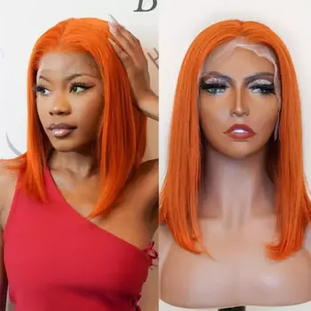 Парик Ginger Orange Bob, парик из человеческих волос на сетке спереди, короткий парик, предварительно выщипанные волосы, Шелковый прямой парик из человеческих волос для женщин 180%