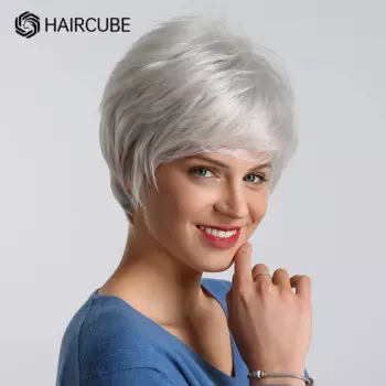 Парик HAIRCUBE женский из синтетического волокна, термостойкий для повседневного использования, с серебристыми короткими волосами, светлые и белые костюмы