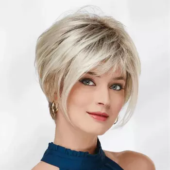 Парик HAIRJOY из синтетических волос, светлый Короткий прямой парик с челкой для белых женщин