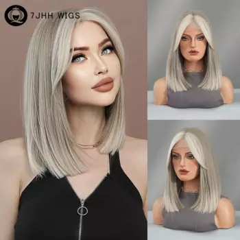 Парик HD на прозрачной сетке спереди, синтетические короткие прямые, Ясенево-коричневые кружевные, с занавеской и челкой, T-образные кружевные парики высокой плотности