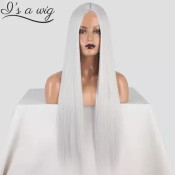 Парик I's a wig длинный прямой серый парик синтетические парики для женщин светлый черный оранжевый цвет парик для косплея средней части Термостойкое волокно