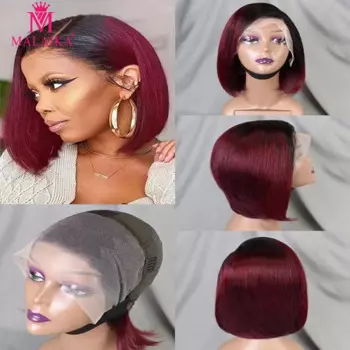 Парик из человеческих волос Remy с вырезами фея, короткий прямой, Боб, прозрачный парик цвета Омбре на сетке для женщин, недорогой парик без клея