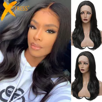 Парик из мягких синтетических волос X-TRESS, черного цвета, 22 дюйма, на сетке спереди, натуральный