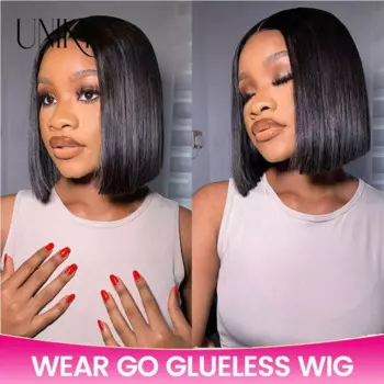 Парик из натуральных волос Uniky Hair Short Straight Bob Парик из натуральных волос на кружеве без клея для женщин Бразильский парик Wear and Go 4X6 с кружевной застежкой