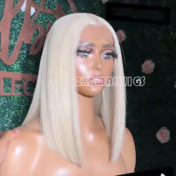 Парик из синтетических волос на сетке спереди, короткие прямые Платиновые светлые парики для женщин, термостойкие волосы из волокна, парики на сетке без клея