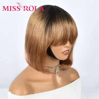 Парик Miss Rola из человеческих волос с челкой T1b/30, парик из прямых волос