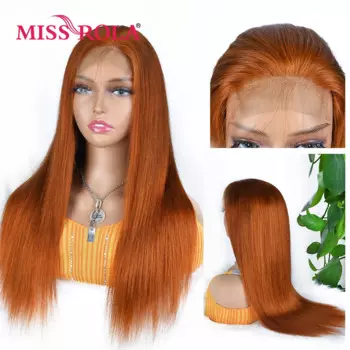 Парик Miss Rola из натуральных волос, бразильский, плотность 180%, 4*4, на шнурке, 30 # 99J, оранжевый блонд, Remy, предварительно выщипанные