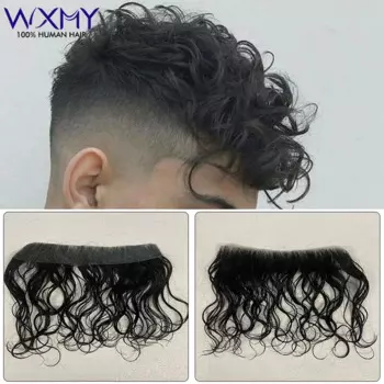 Парик мужской из натуральных волос, реалистичный парик с кудрявыми волосами спереди, полноразмерный капиллярный протез