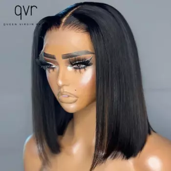 Парик QVR короткий прямой, 13x4, парик из человеческих волос, без клея, 180D