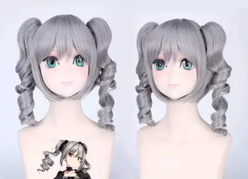 Парик Ranko Kanzaki The Idolmaster Girls, парики для косплея, 40 см, дымчато-серый парик, синтетические волосы с хвостиками + шапочка для парика