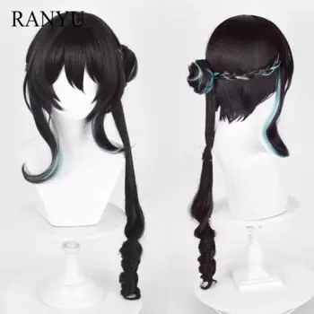 Парик RANYU Honkai для косплея, Синтетические длинные прямые черные и синие волосы для реальных игр