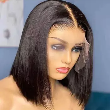 Парик с короткой кружевной передней частью, прямые парики 13*5*2 T, парик на сетке спереди, плотность 180%, бразильские парики без повреждений из человеческих волос для черных женщин