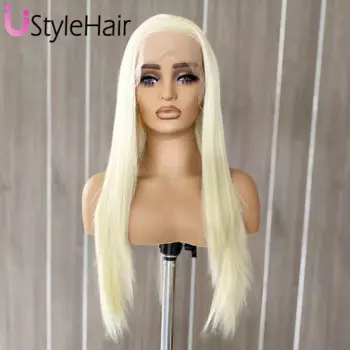 Парик со светлыми волосами UStyleHair 613, Синтетические длинные шелковистые прямые волосы, термостойкий парик со шнуровкой спереди, Бесплатная часть, для ежедневного использования, для косплея