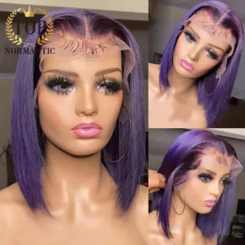 Парик Topnormantic Purple Color 4x4 на сетке, прямые парики для женщин, бразильские волосы без повреждений, парик Боб, предварительно выщипанная линия волос