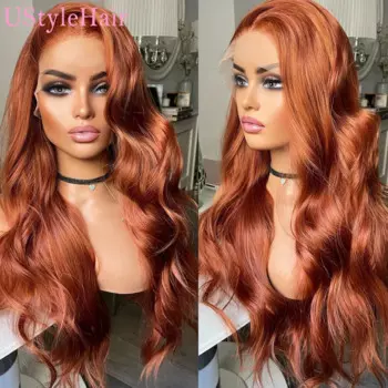Парик UStyleHair из медно-красных длинных натуральных волн, парик из натуральных волос на шнуровке спереди, термостойкие синтетические волосы для ежедневного использования, парик для косплея