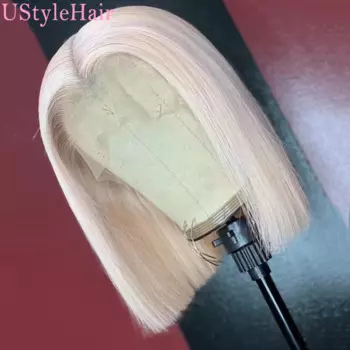 Парик UStyleHair Платиновый светлый Боб средней части, короткий парик на шнуровке, термостойкий синтетический парик на шнуровке спереди, горячий красный парик Боб для ежедневного использования