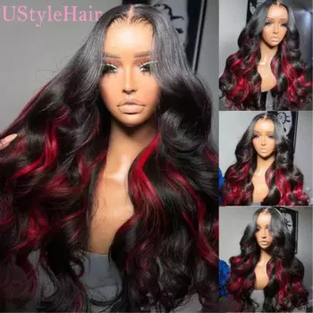 Парик UStyleHair с черными волнистыми волосами и красными краями, термостойкий синтетический кружевной передний парик для ежедневного использования, натуральный фронтальный парик для волос