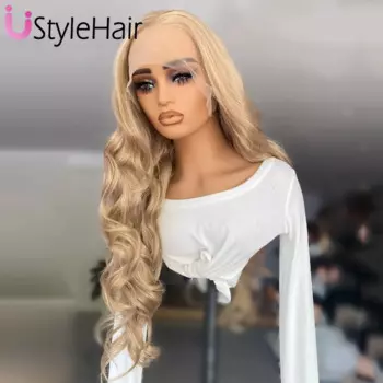 Парик UStyleHair со светлыми кружевами спереди, Синтетические длинные волнистые парики, термостойкие волосы из волокна, естественная линия волос, для ежедневного Косплея