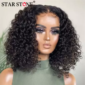 Парик Wear And Go Bob Короткие вьющиеся человеческие волосы Парики Бесклеевые предварительно выщипанные человеческие парики Готовые к работе Носите предварительно вырезанные кружевные парики 4x4 с застежкой Боб