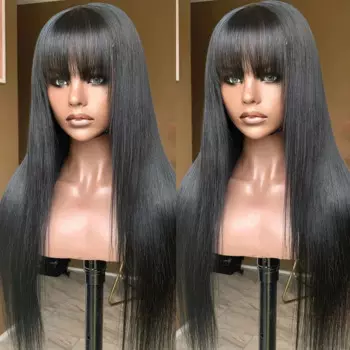 Парик Wiggogo 3X1 на сетке средней длины, парик из прямых человеческих волос с челкой, парик из прямых человеческих волос машинной работы для женщин