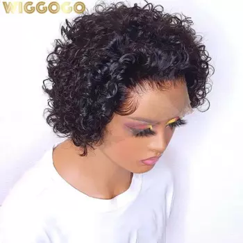 Парик Wiggogo с кудрявыми кружевами, фронтальные короткие волосы, с короткими волосами, с вырезом фея, с фронтальной волной, 8 дюймов, 13X1 Hd, на сетке