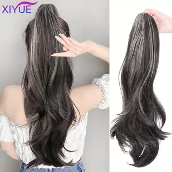 Парик XIYUE, хвост, черный, коричневый, с яркой краской, стиль, модный и простой, в одну секунду, для ношения, с большой волнистой косой хвоста