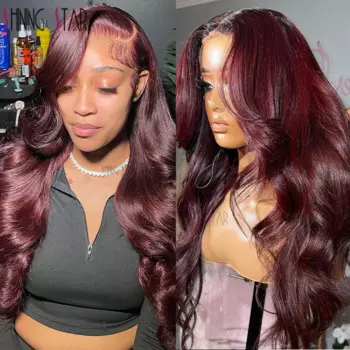 Парик женский бордовый из натуральных волос, 13x4 13x6, 30 34 дюйма