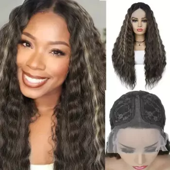Парик Женский на сетчатой основе, с T-образной пряжкой, 30 дюймов, с глубоким кудрявым ворсом, естественный волнистый, для повседневного использования