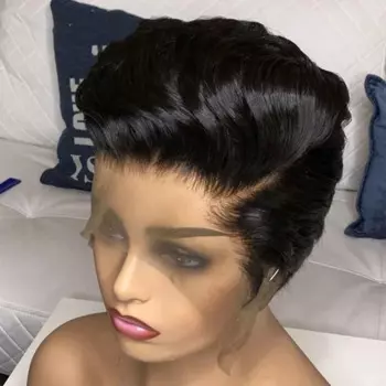 Парики из натуральных волос Pixie Cut, прямые парики с кружевом спереди для черных женщин, парики из бразильских волос, Короткие парики с Бобом, дешевые парики из человеческих волос, распродажа