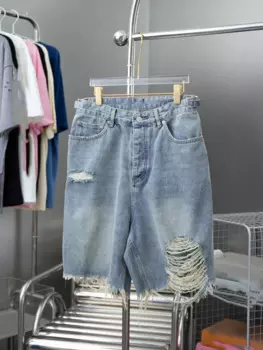 Парижские правильные высококачественные 24SS новые вырезанные Дырчатые джинсовые шорты универсальные парные стильные