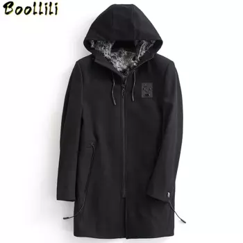 Парка Boollili Мужская зимняя, длинное шерстяное пальто с подкладкой из натурального меха, длинная куртка