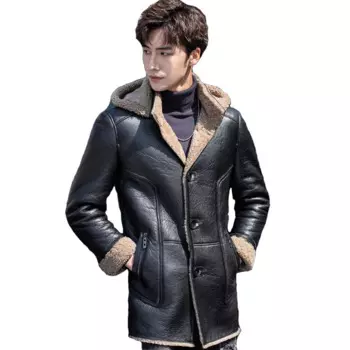 Парка Denny & Asha кожаная мужская, черная, длинная