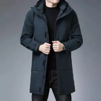 Парка мужская длинная с капюшоном, утепленная куртка с мехом, белая, на зиму-30 градусов