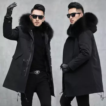 Парка мужская Толстая средней длины с мехом лисы, свободная повседневная модная официальная деловая куртка со съемным воротником