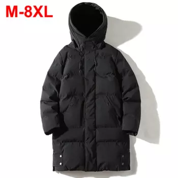 Парка мужская зимняя длинная, однотонная Свободная Повседневная утепленная куртка с капюшоном, цвет черный/серый, размеры до 8XL