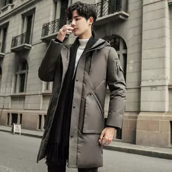 Парка мужская зимняя однотонная с капюшоном, х/б, B598