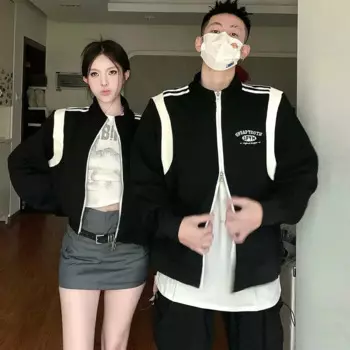 Парная Одежда Американская Мода ретро бейсбольная куртка Женская Весенняя новая трендовая черно-белая свободная повседневная куртка женская одежда