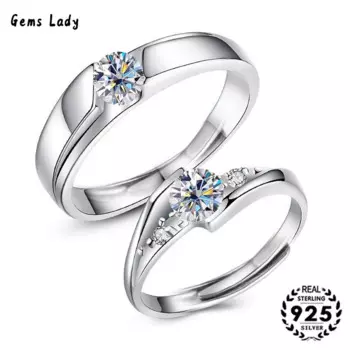 Парное кольцо с муассанитом, серебро пробы, 1 карат