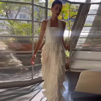 Pastrol Элегантные вечерние платья Женское шифоновое платье цвета слоновой кости и джерси Многоуровневое платье в Саудовской Аравии Прямое платье макси с лямкой на шее